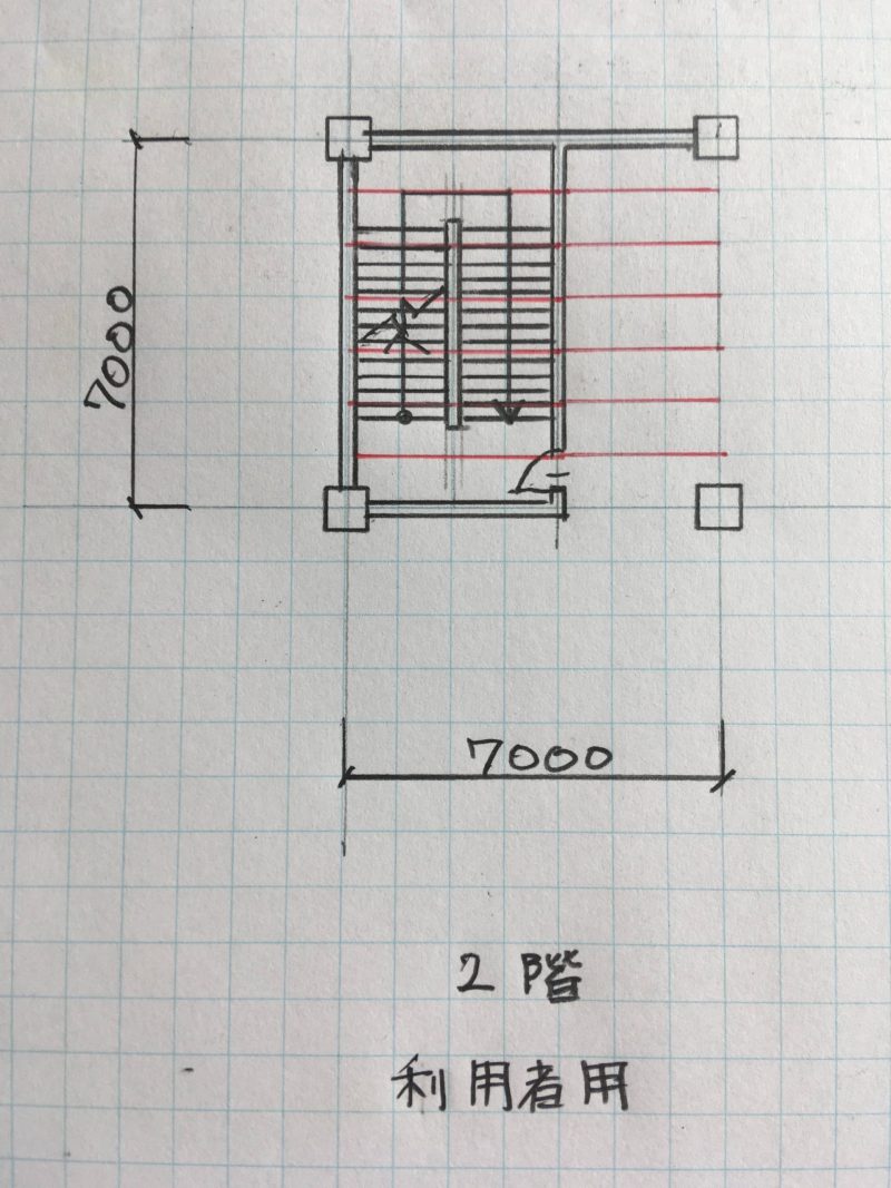 一級建築士作図対策 利用者階段 7m 6m タニさんの書き方 建築バカの一級建築士受験勉強